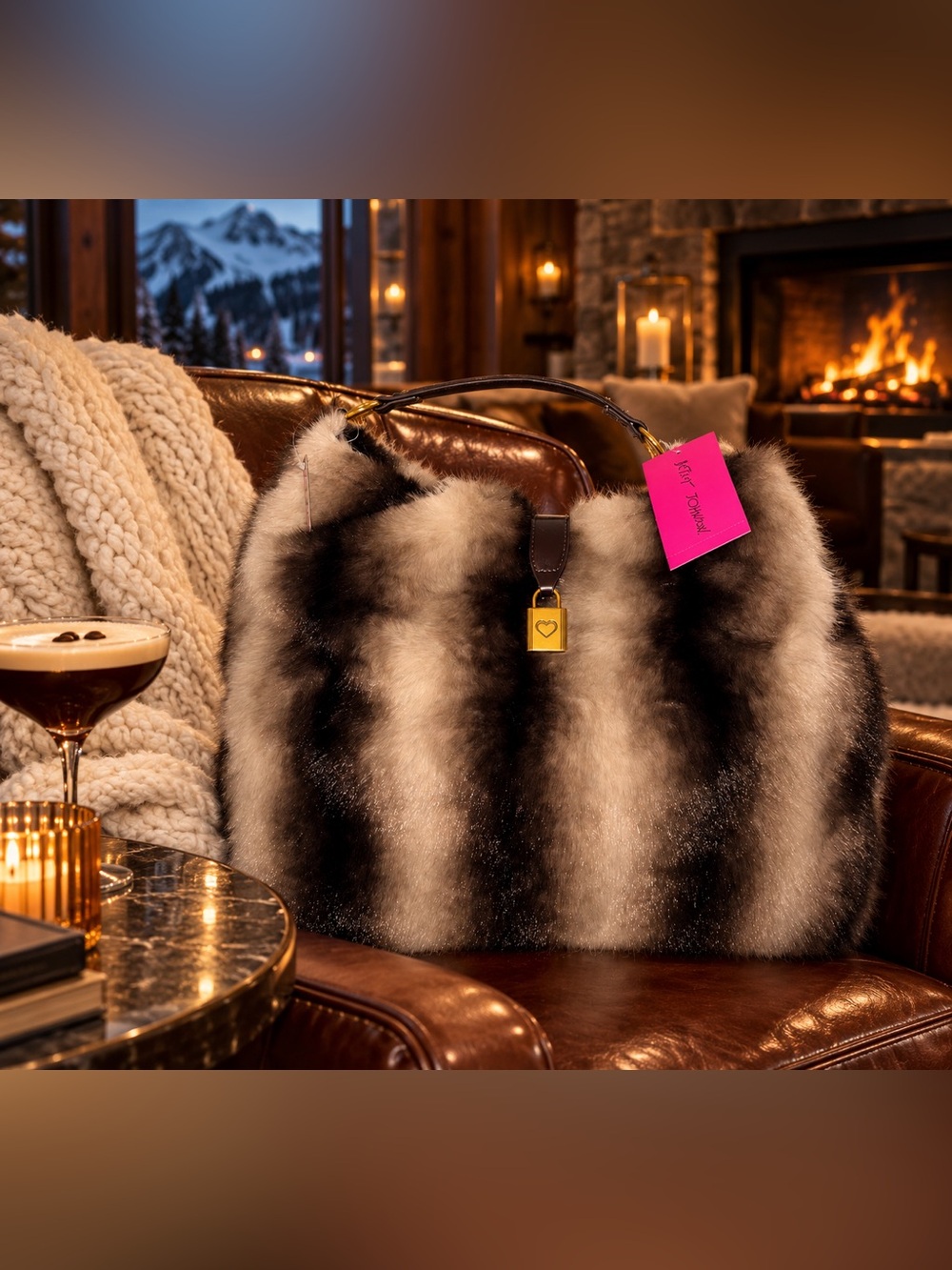 Betsey Johnson XOTELLY Stripe Faux Fur Large Hobo Bag